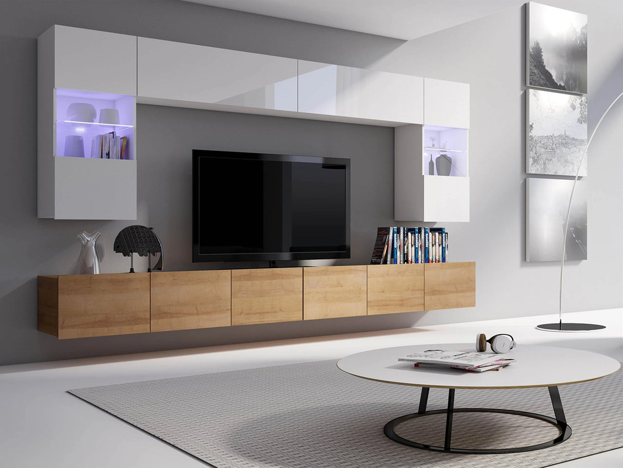 Nappali szett Calabrini (Bralani I), Szín: + Fehér + Fényes fehér, -világítás: Kék 4510378