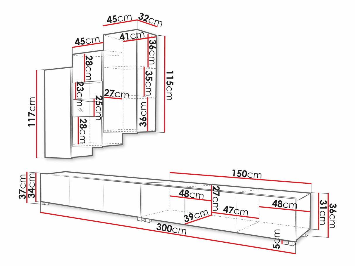 Nappali szett Calabrini (Bralani XVII), -világítás: Fehér, Szín: Fényes fehér + Fényes fekete 4511560