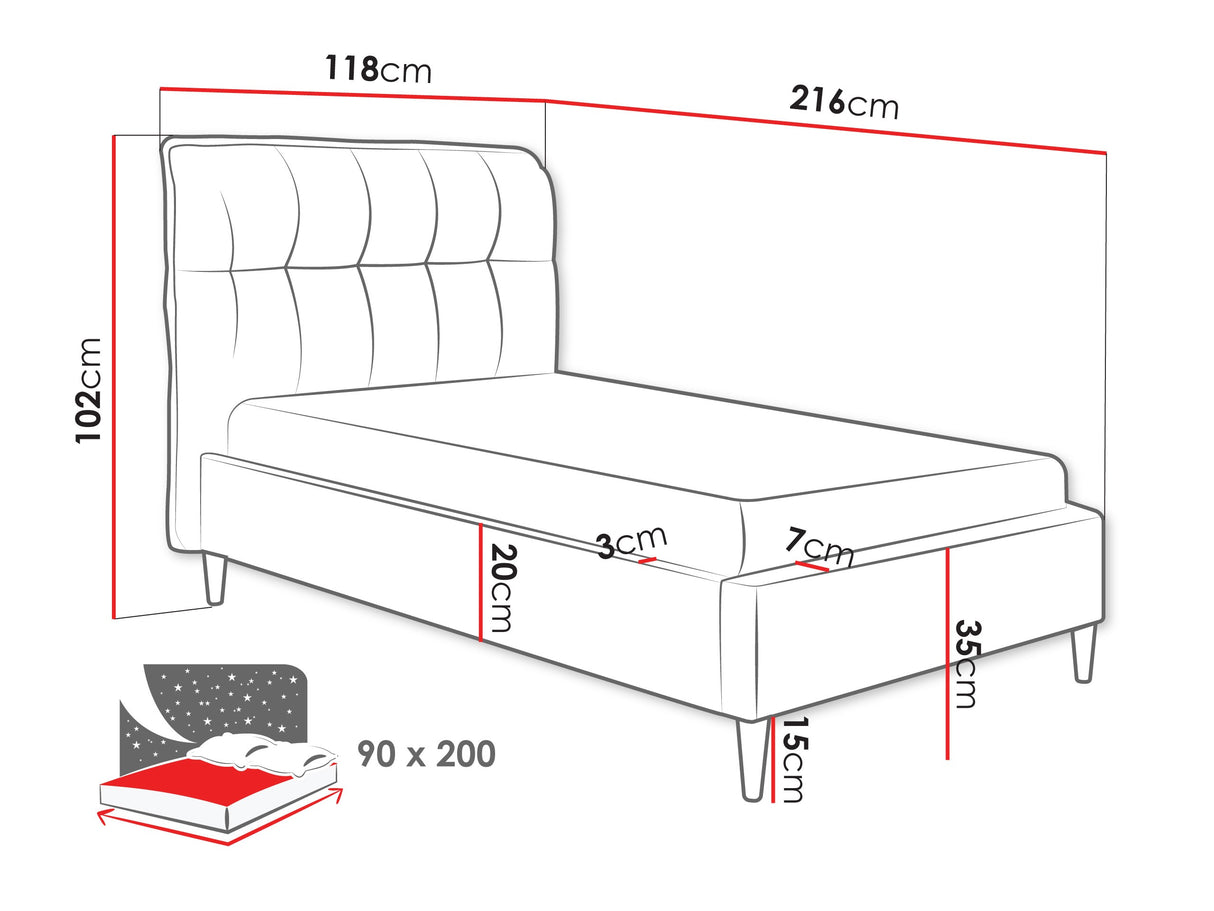 Ágy ze em ABRIL, Alvó felület mérete: 90 x 200 cm