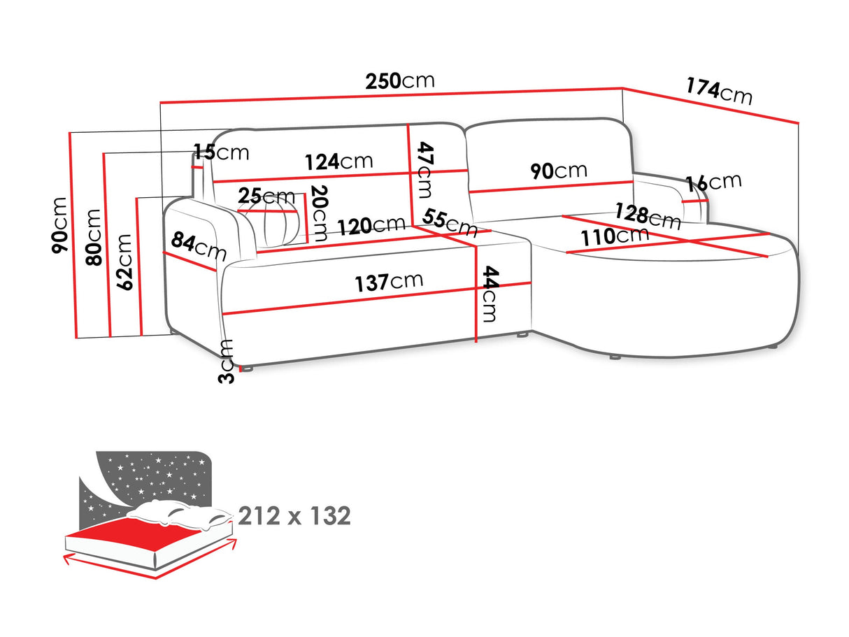 Sarokkanapé LORIDU, Szín: Lumo 65, Változatok: Jobb