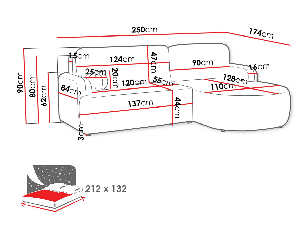 Sarokkanapé LORIDU, Szín: Lumo 40, Változatok: Jobb