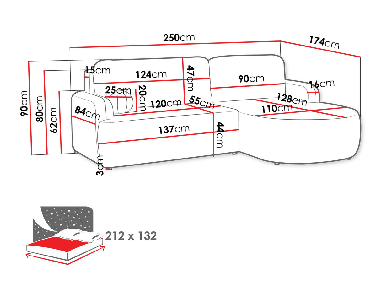 Sarokkanapé LORIDU, Szín: Flow 22, Változatok: Jobb