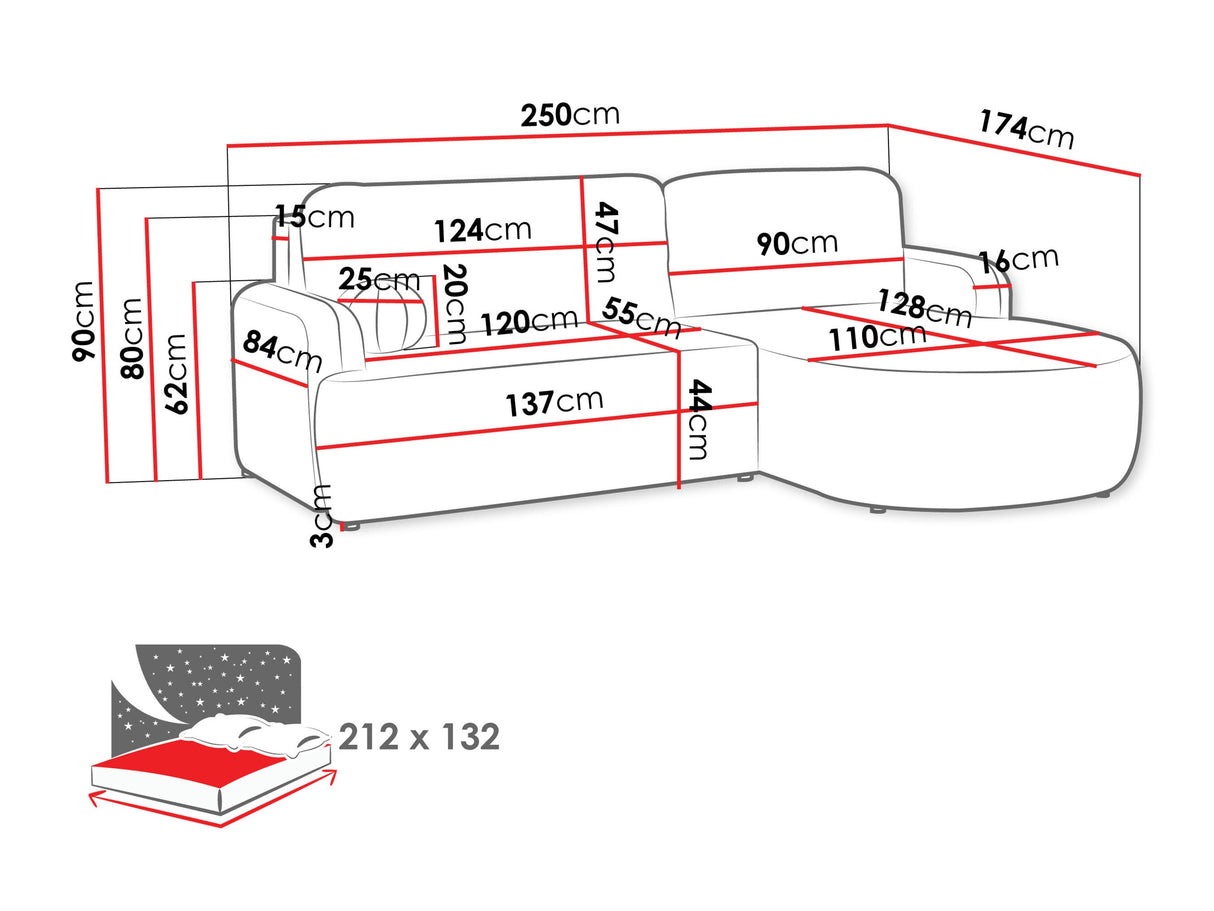 Sarokkanapé LORIDU, Szín: Flow 06, Változatok: Jobb