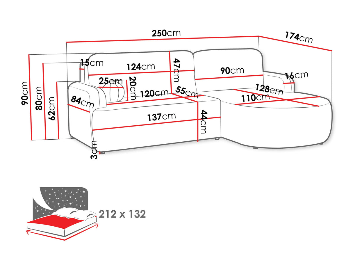 Sarokkanapé LORIDU, Szín: Clara 215.10, Változatok: Jobb