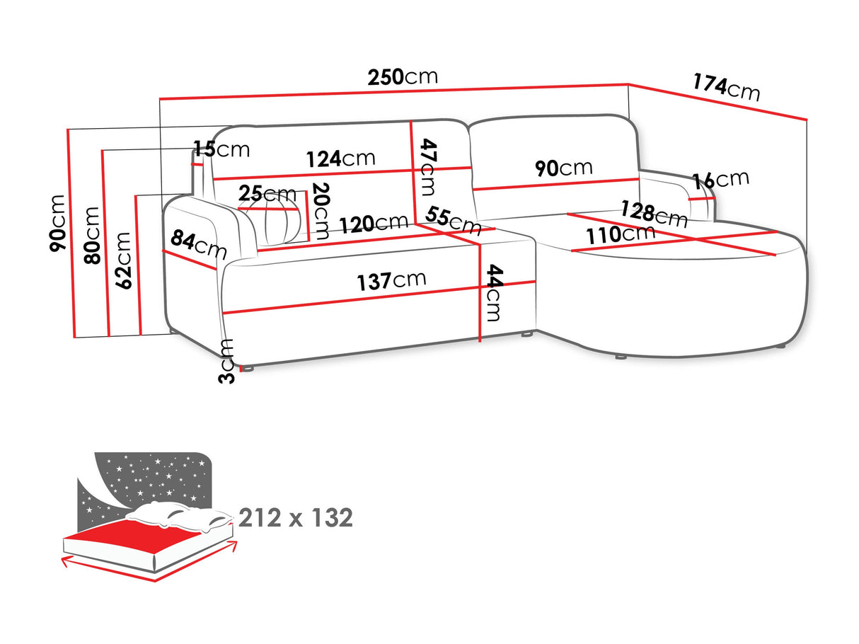 Sarokkanapé LORIDU, Szín: Bella 20, Változatok: Jobb