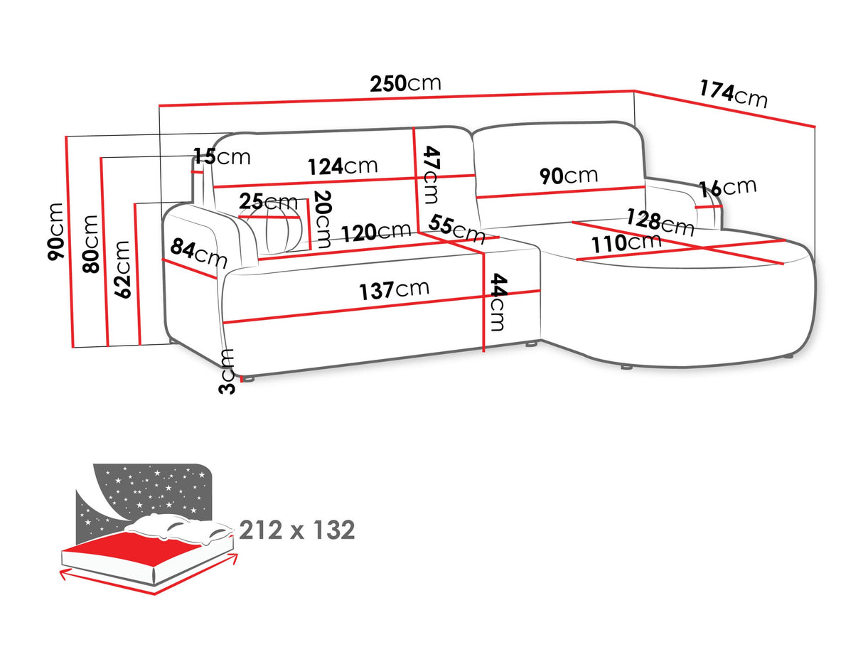 Sarokkanapé LORIDU, Szín: Bella 40, Változatok: Jobb
