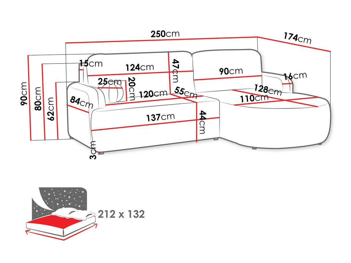 Sarokkanapé LORIDU, Szín: Magic Velvet 2217, Változatok: Jobb