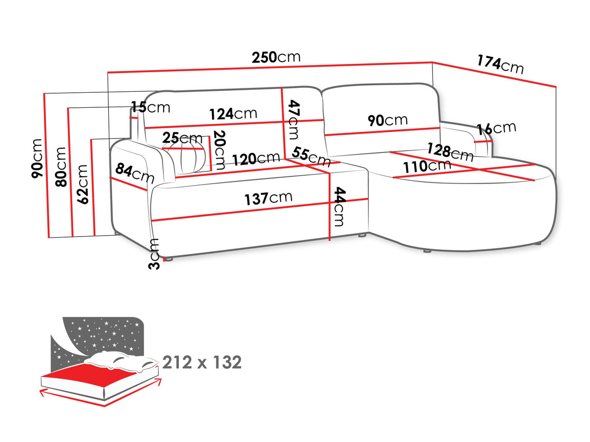 Sarokkanapé LORIDU, Szín: Poso 14, Változatok: Jobb