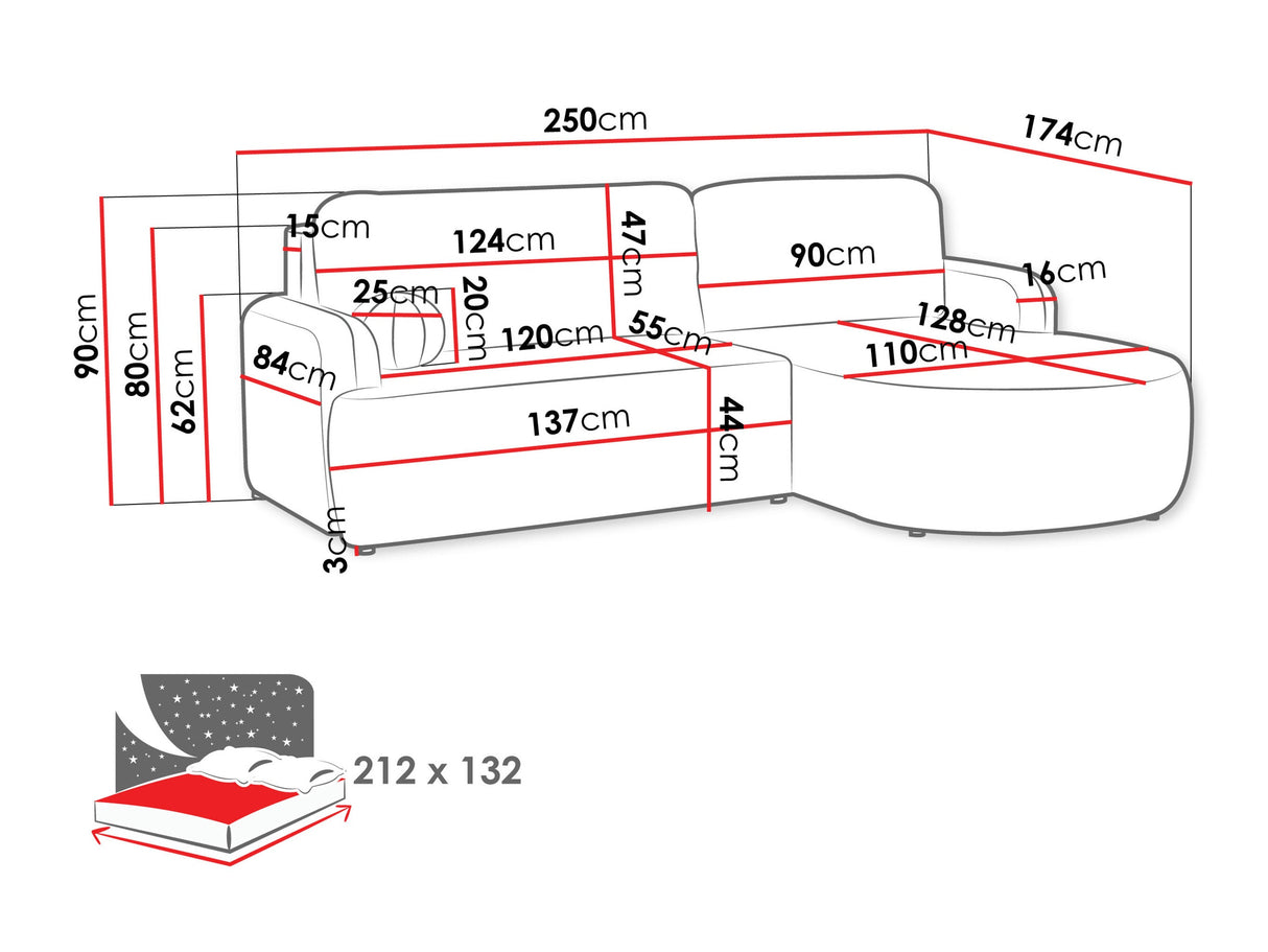 Sarokkanapé LORIDU, Szín: Poso 135, Változatok: Jobb