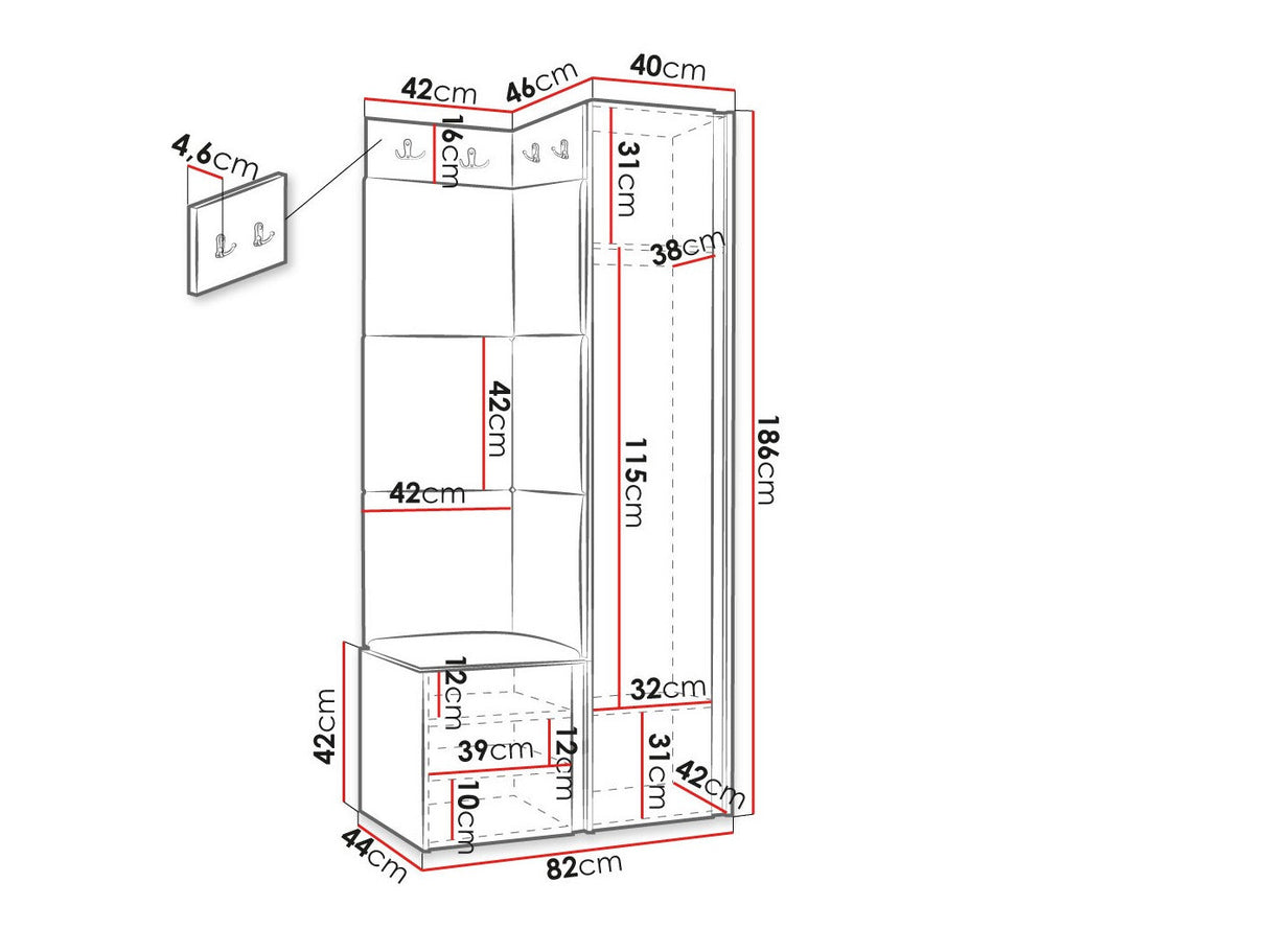 Előszoba garnitúra ORION RYFEL RAMIRO XXVI, Keret színe: Fekete, Puha falpanel színe: Soft 011 4598361