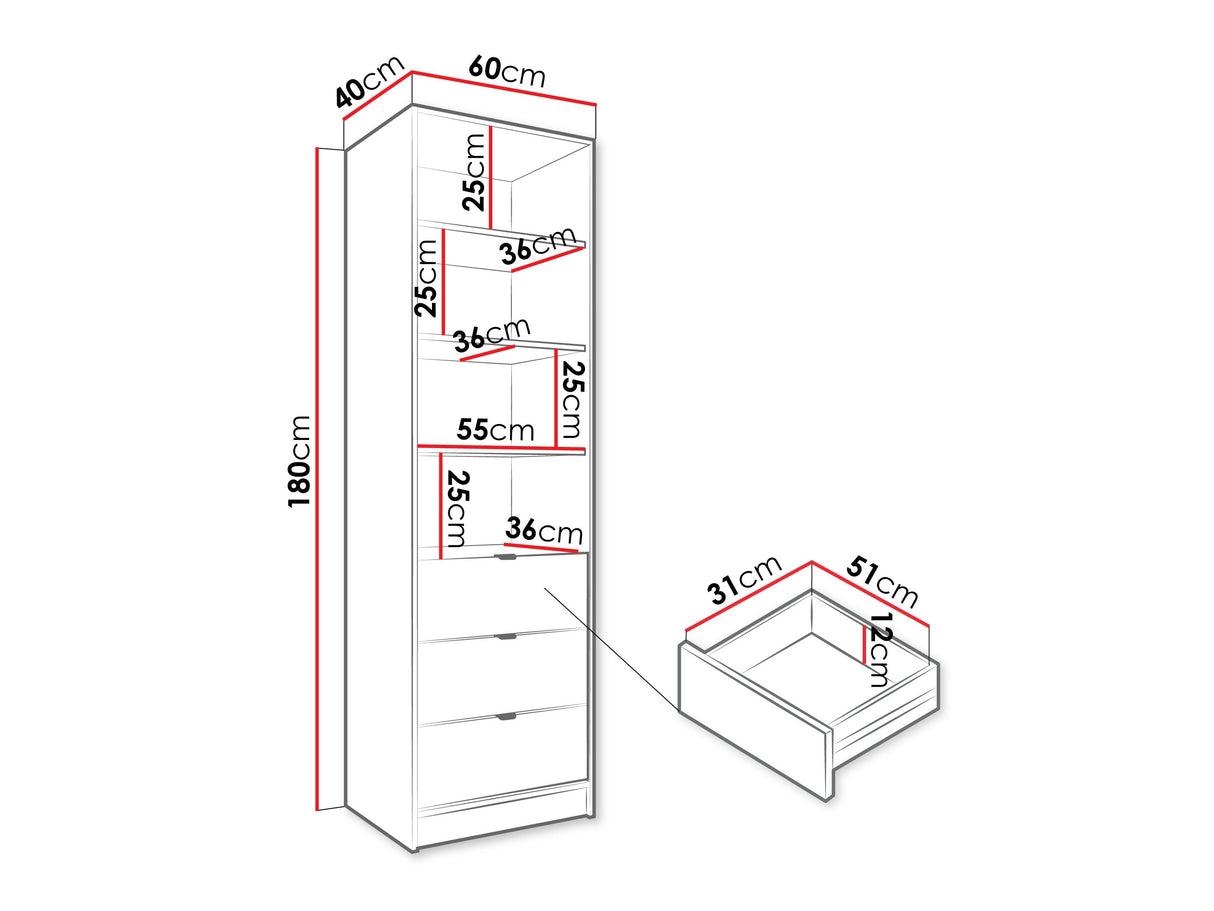 Könyvespolc 3SZ TIRENO, Szín: Fekete 4642592
