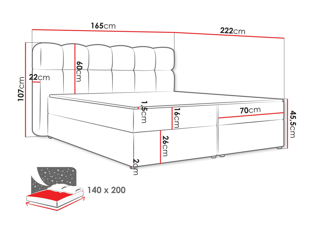 Kontinentális ágy Łoże SOFTI II + topper M, Szín: Lambi 07, Alvó felület mérete: 140 x 200 cm