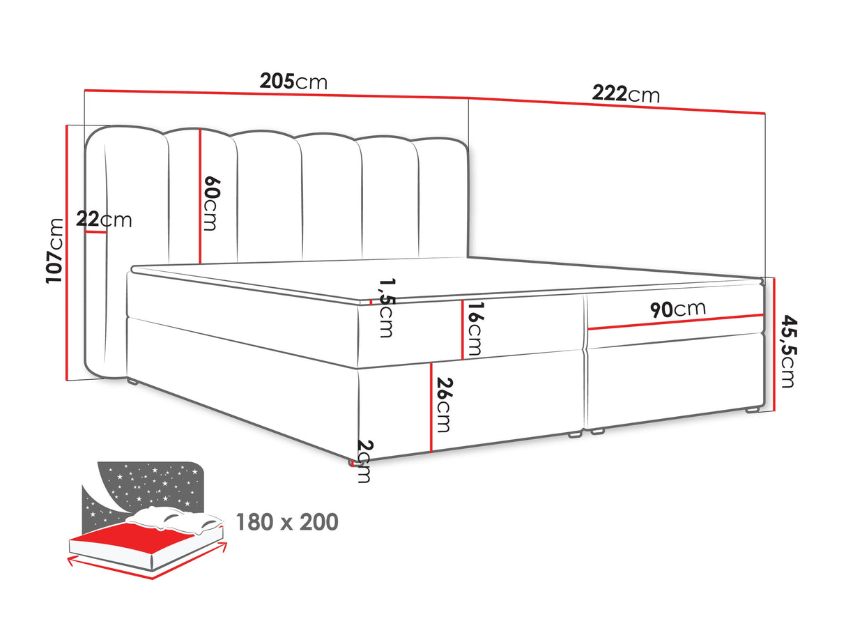 Kontinentális ágy Łoże SOFTI I topper M, Szín: Lambi 11, Alvó felület mérete: 180 x 200 cm 4846025