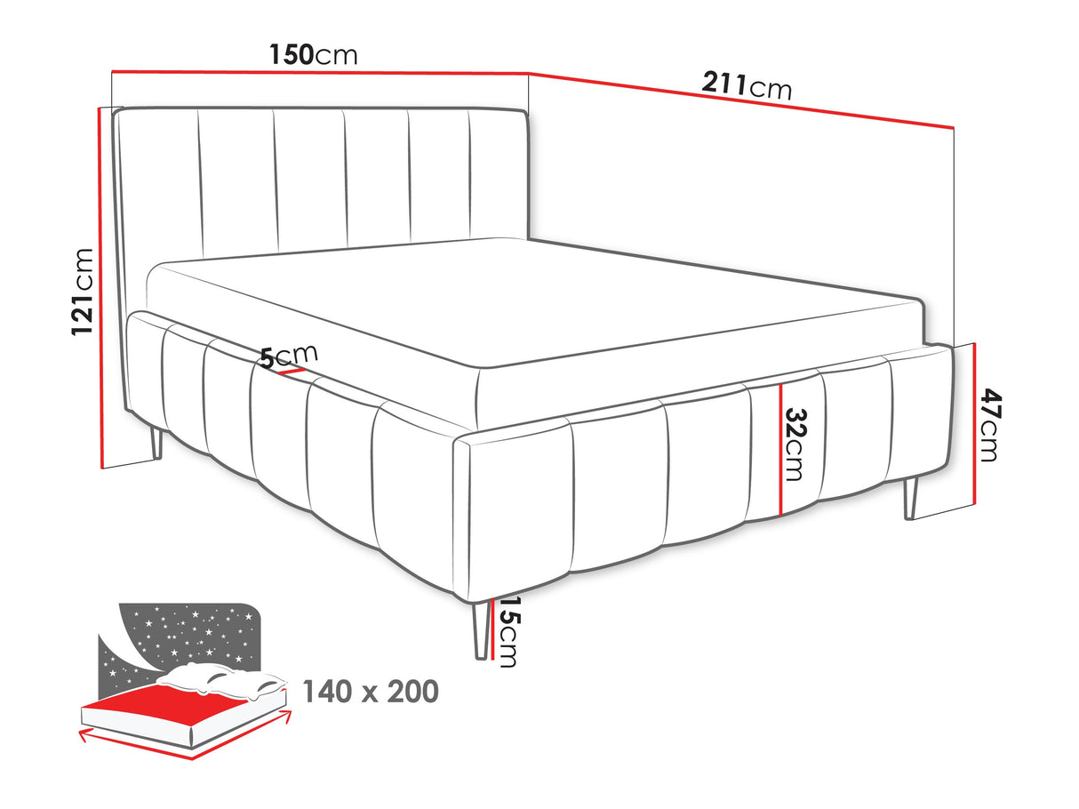 Ágy LUNARO LEG, Szín: Lambi 01, Alvó felület mérete: 140 x 200 cm