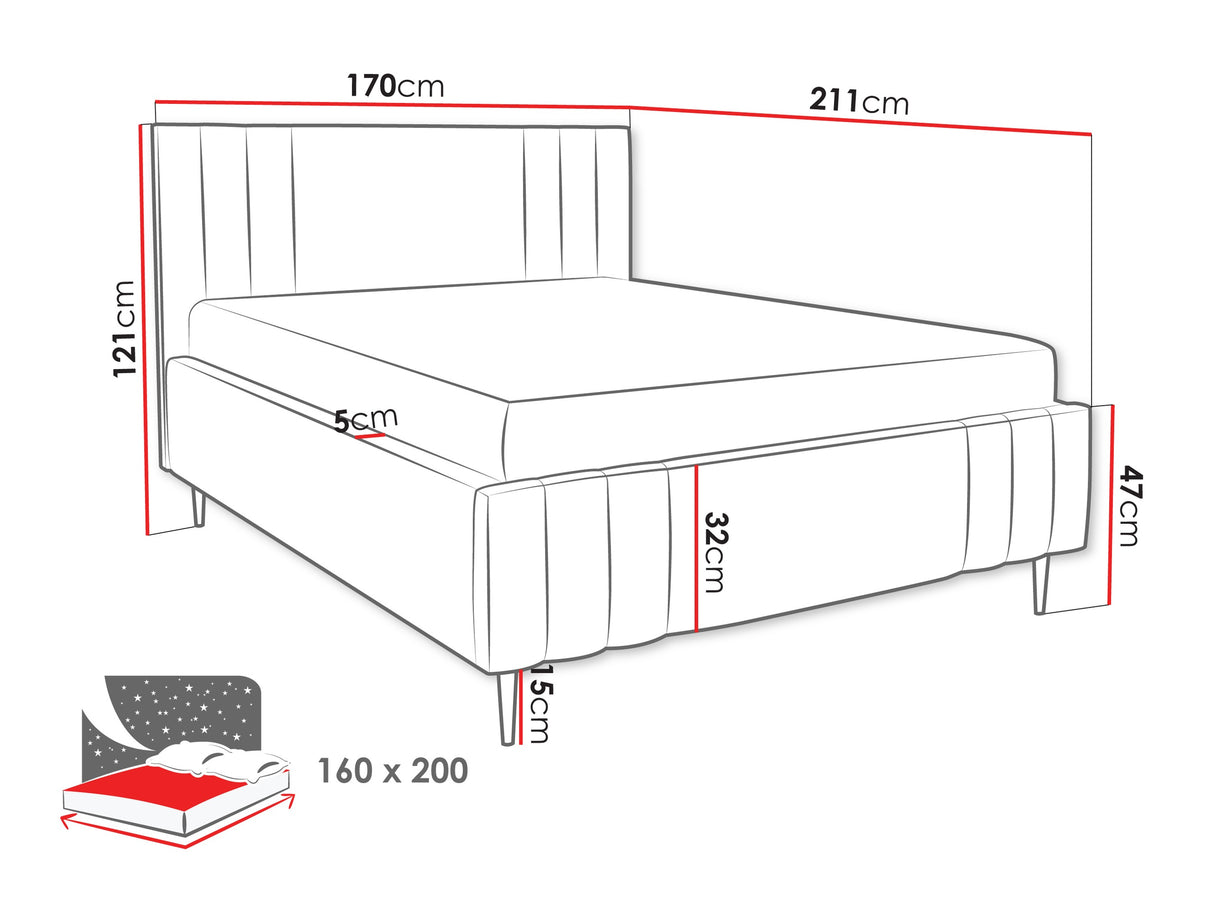 Ágy RIBO LEG, Szín: Nazar 225.05, Alvó felület mérete: 160 x 200 cm