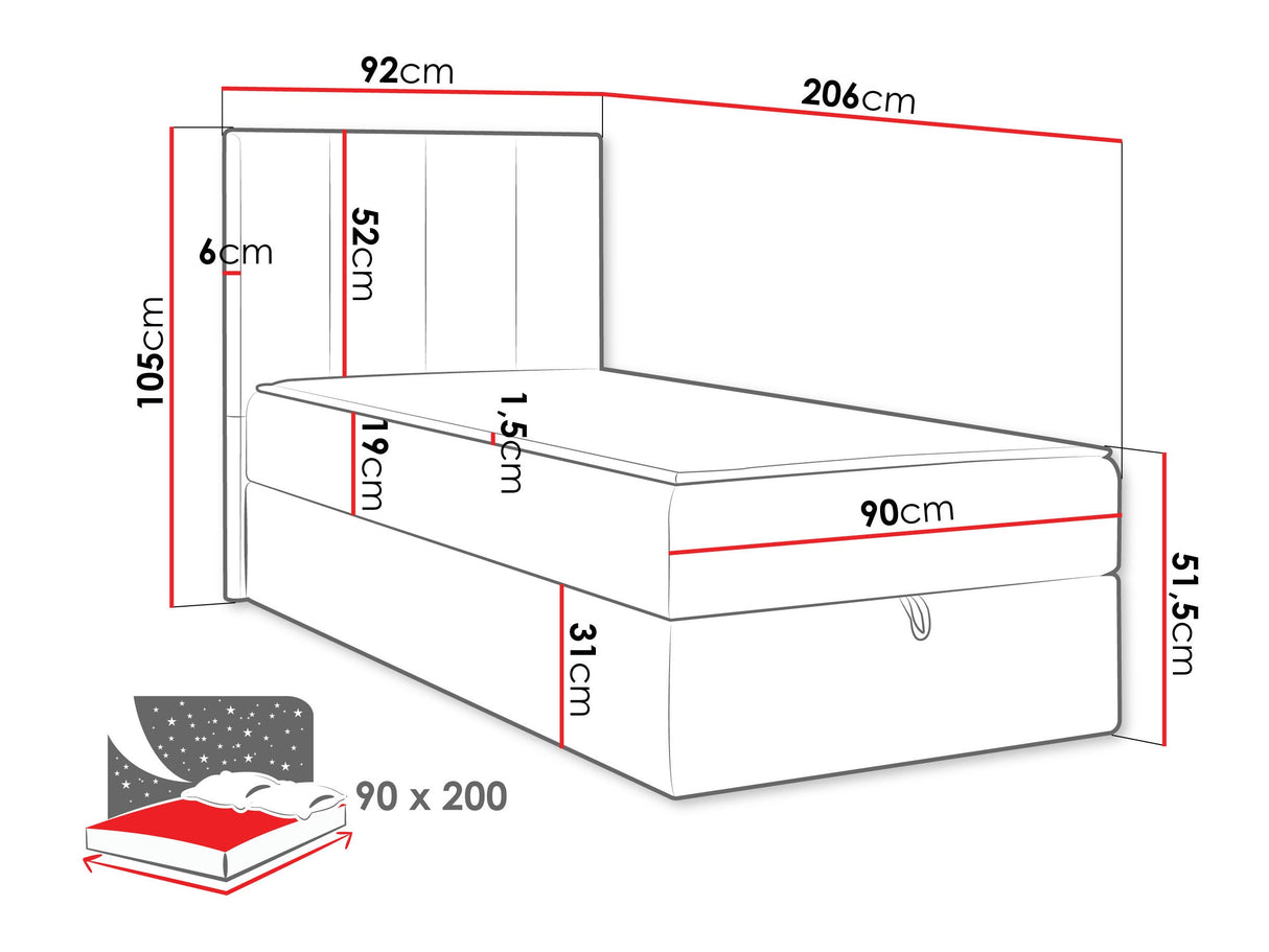Kontinentális ágy Łoże REBOS + topper M, Szín: Polo 894, Alvó felület mérete: 90 x 200 cm 4968912