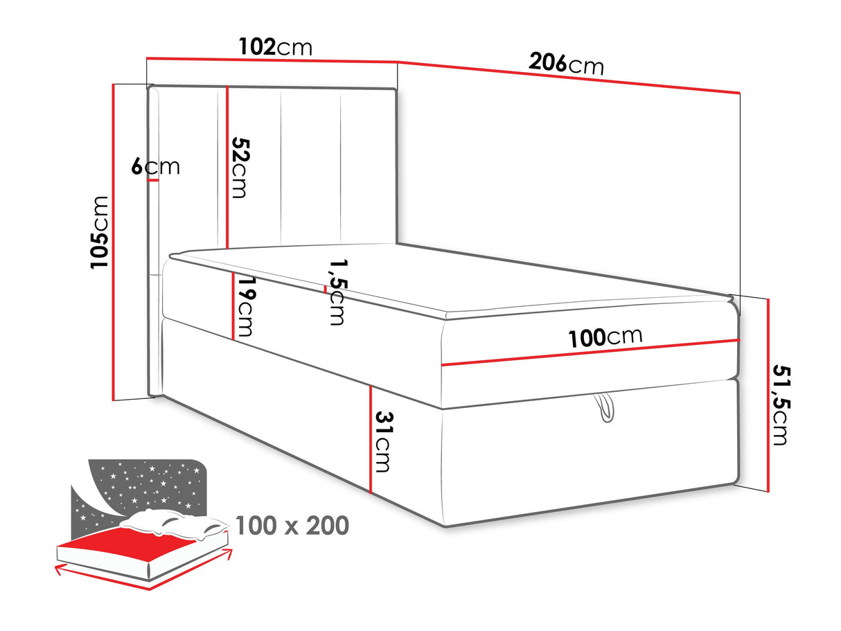 Kontinentális ágy Łoże REBOS + topper M, Szín: Lambi 12, Alvó felület mérete: 100 x 200 cm 4968954