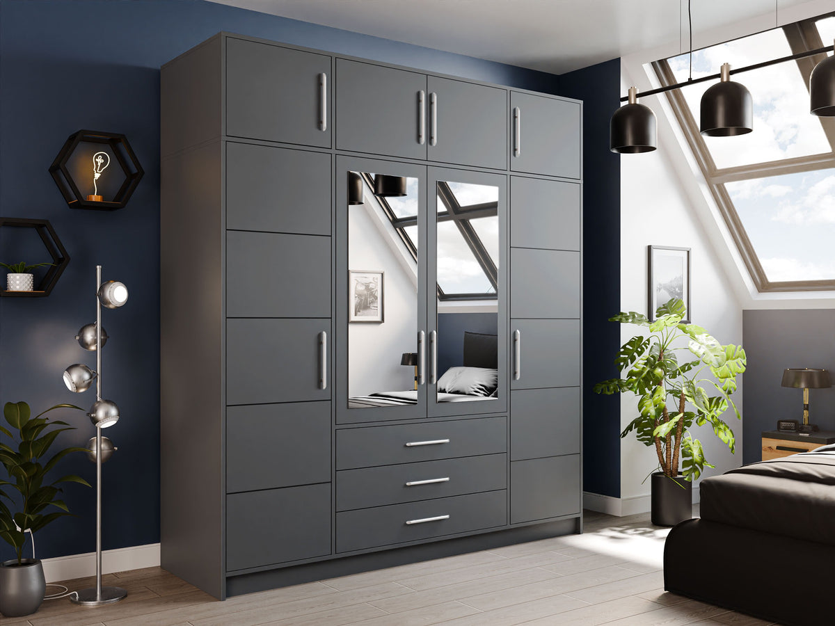 Gardróbszekrény BALI D4 + Szekrény, Szín: Grafit 5021006