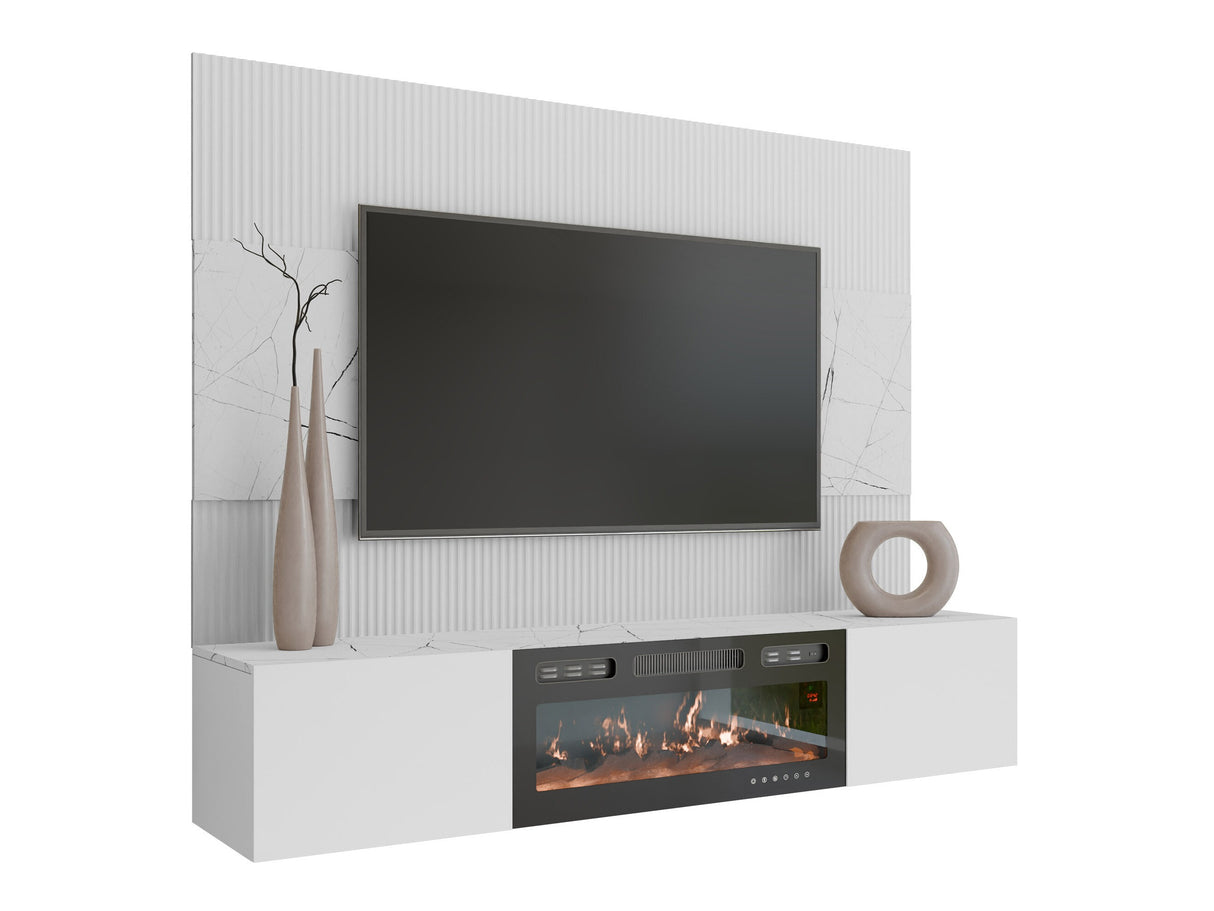 Nappali szett RTV 180x150 DEROMI EF +, Szín: Fehér + Fehér márvány