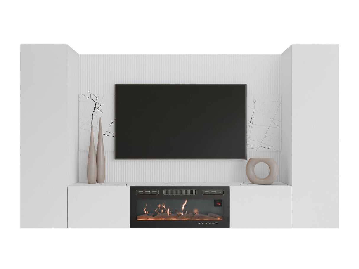 Nappali szett DEROMI V z kominkiem :, Szín: Fehér + Fehér márvány