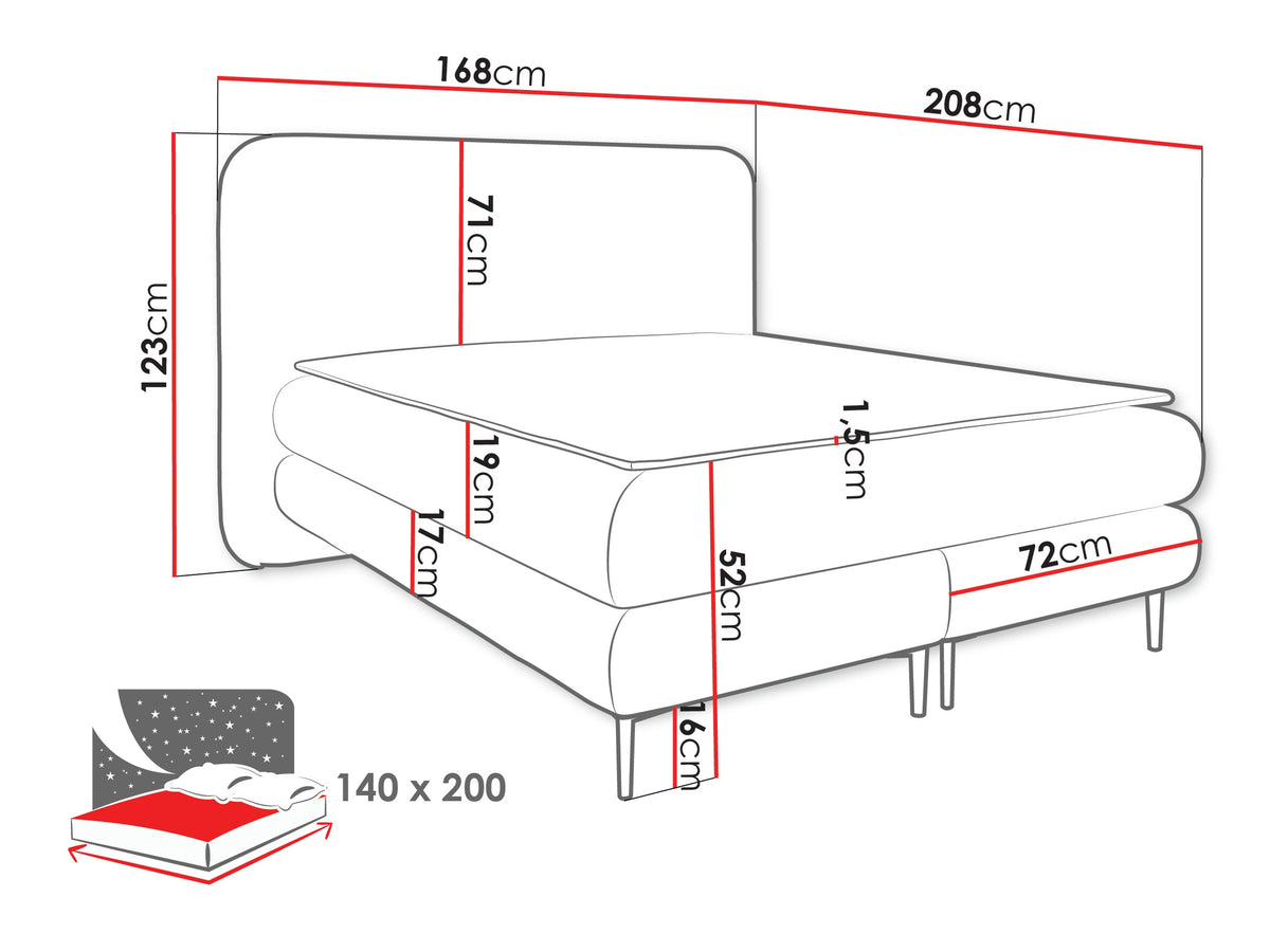 Kontinentális ágy Łoże AMARETTO + topper M, Szín: Nazar 225.02, Alvó felület mérete: 140 x 200 cm 5064648