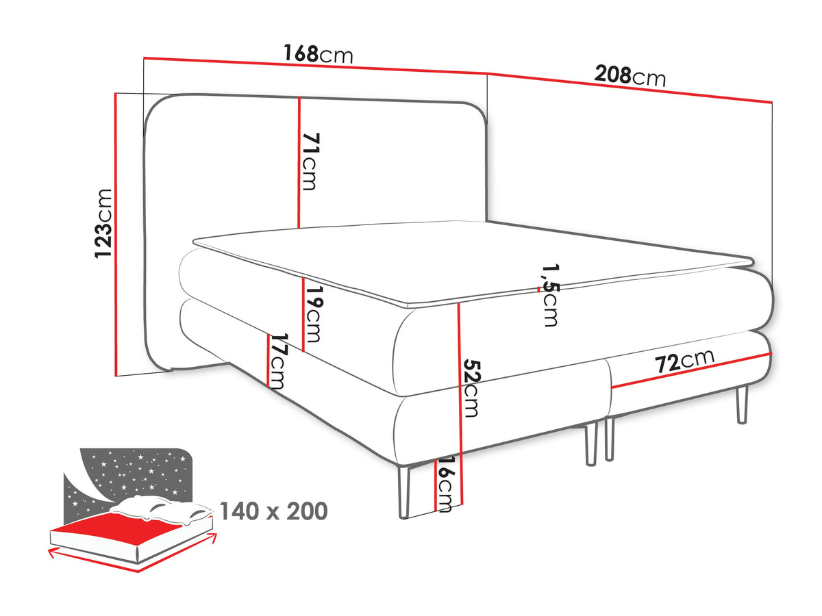 Kontinentális ágy Łoże AMARETTO + topper M, Szín: Nazar 225.05, Alvó felület mérete: 140 x 200 cm 5064650