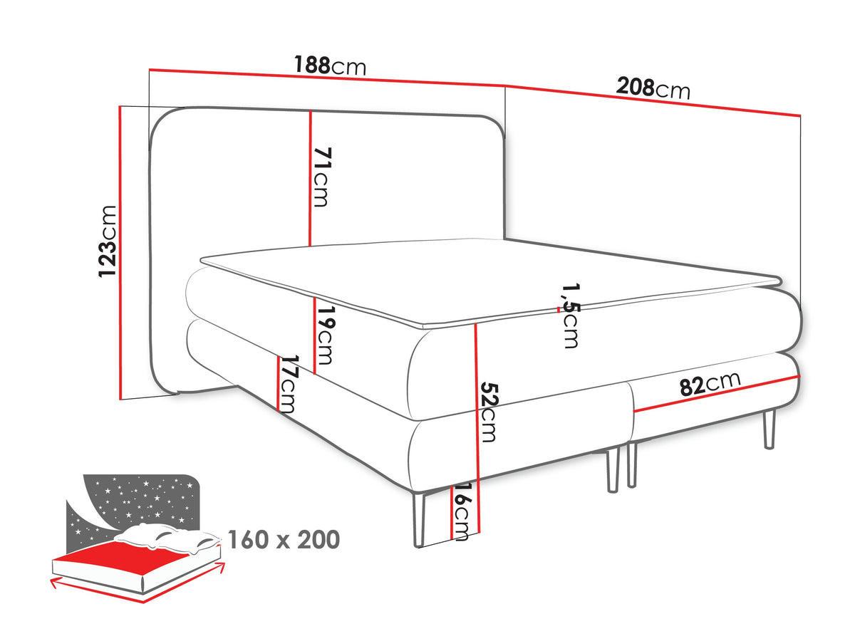 Kontinentális ágy Łoże AMARETTO + topper M, Szín: Nazar 225.01, Alvó felület mérete: 160 x 200 cm 5064652