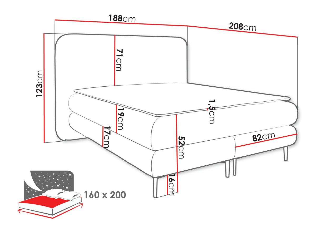 Kontinentális ágy Łoże AMARETTO + topper M, Szín: Nazar 225.05, Alvó felület mérete: 160 x 200 cm 5064690