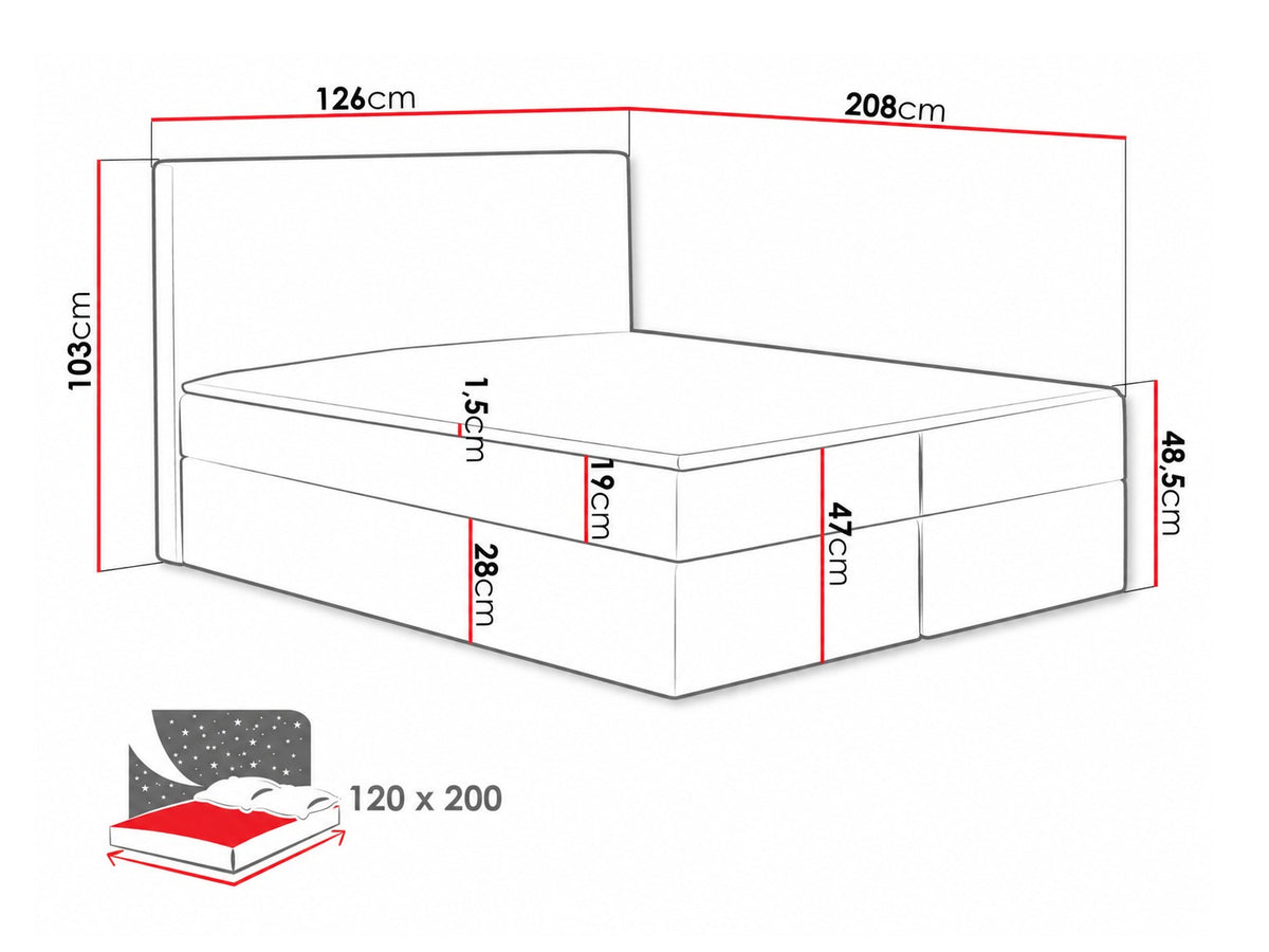 Kontinentális ágy Cosmo (Malwa), Szín: Velluto 14, Alvó felület mérete: 120 x 200 cm 5080081