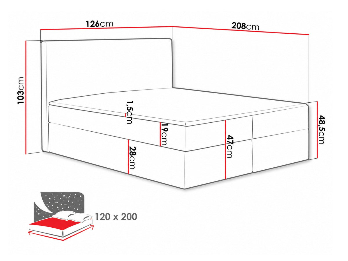 Kontinentális ágy Cosmo (Malwa), Szín: Velluto 16, Alvó felület mérete: 120 x 200 cm 5080082