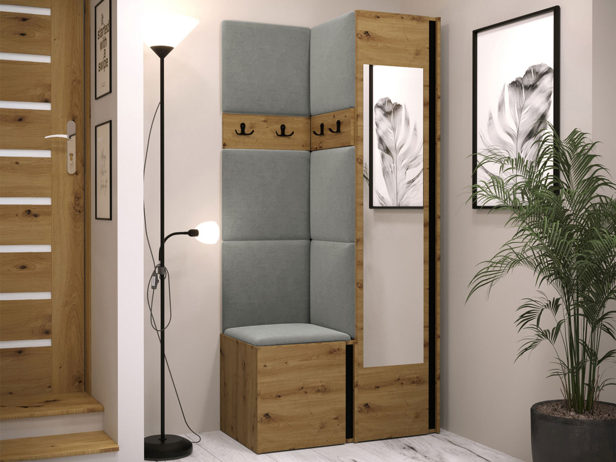 Előszoba garnitúra ORION XXV (Tavasz XXV), Keret színe: Artisan tölgy + Fekete, Puha falpanel színe: Polo 894 5124586