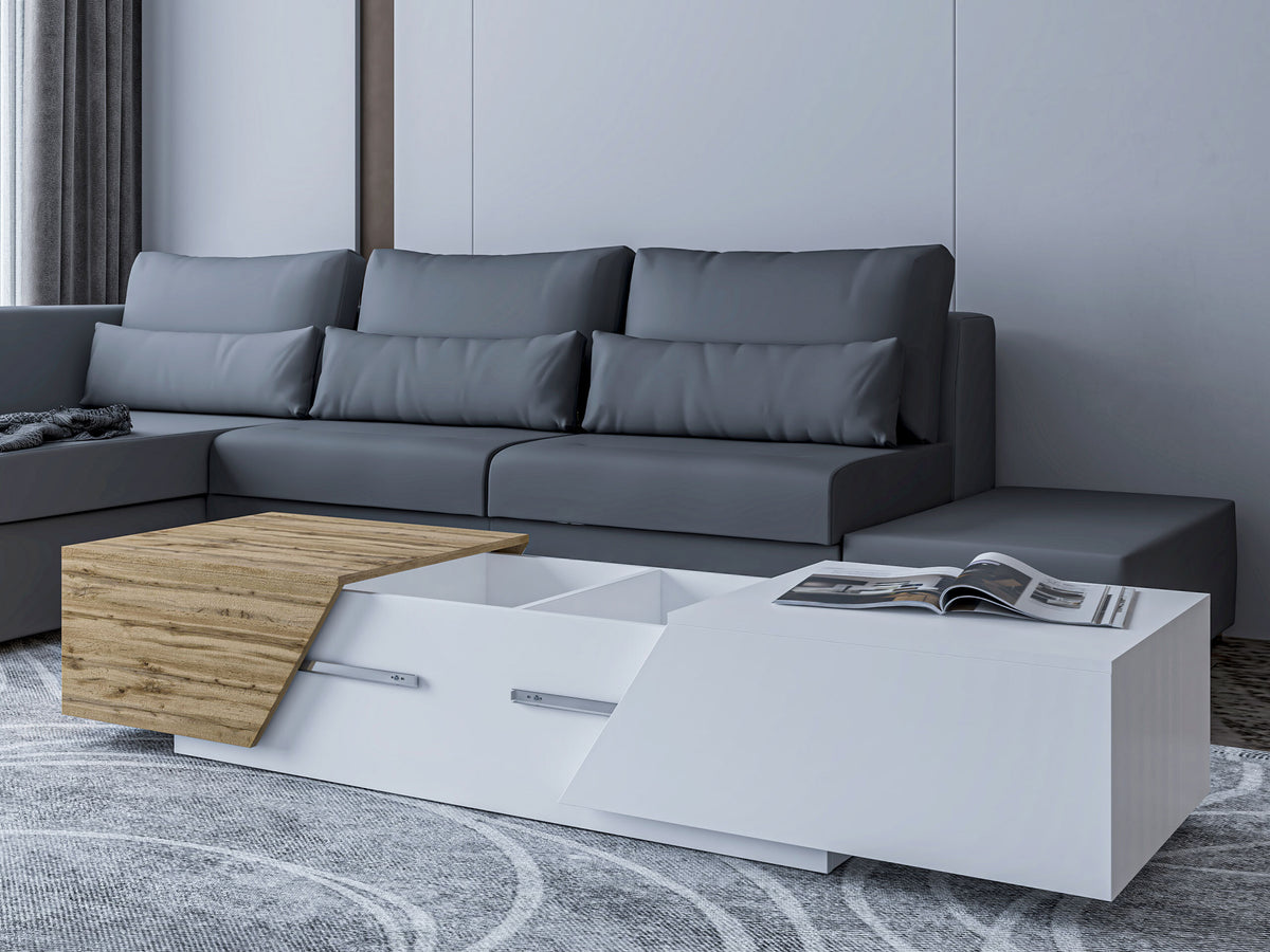 Kihajtható dohányzóasztal CEELIAS, Szín: Dió + Fekete