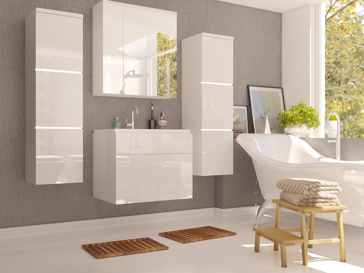Fürdőszoba garnitúra Porto (Mandy), Led világítás: Nem, Mosdókagyló: Nem, Szín: Fehér + Fényes fehér