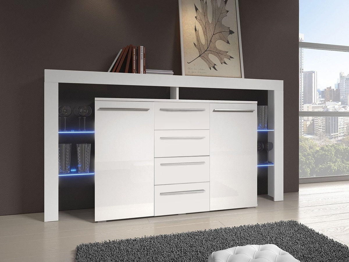 Komód RIVA II Plus (Ravido II Plus), Szín: Fehér + Fényes fehér