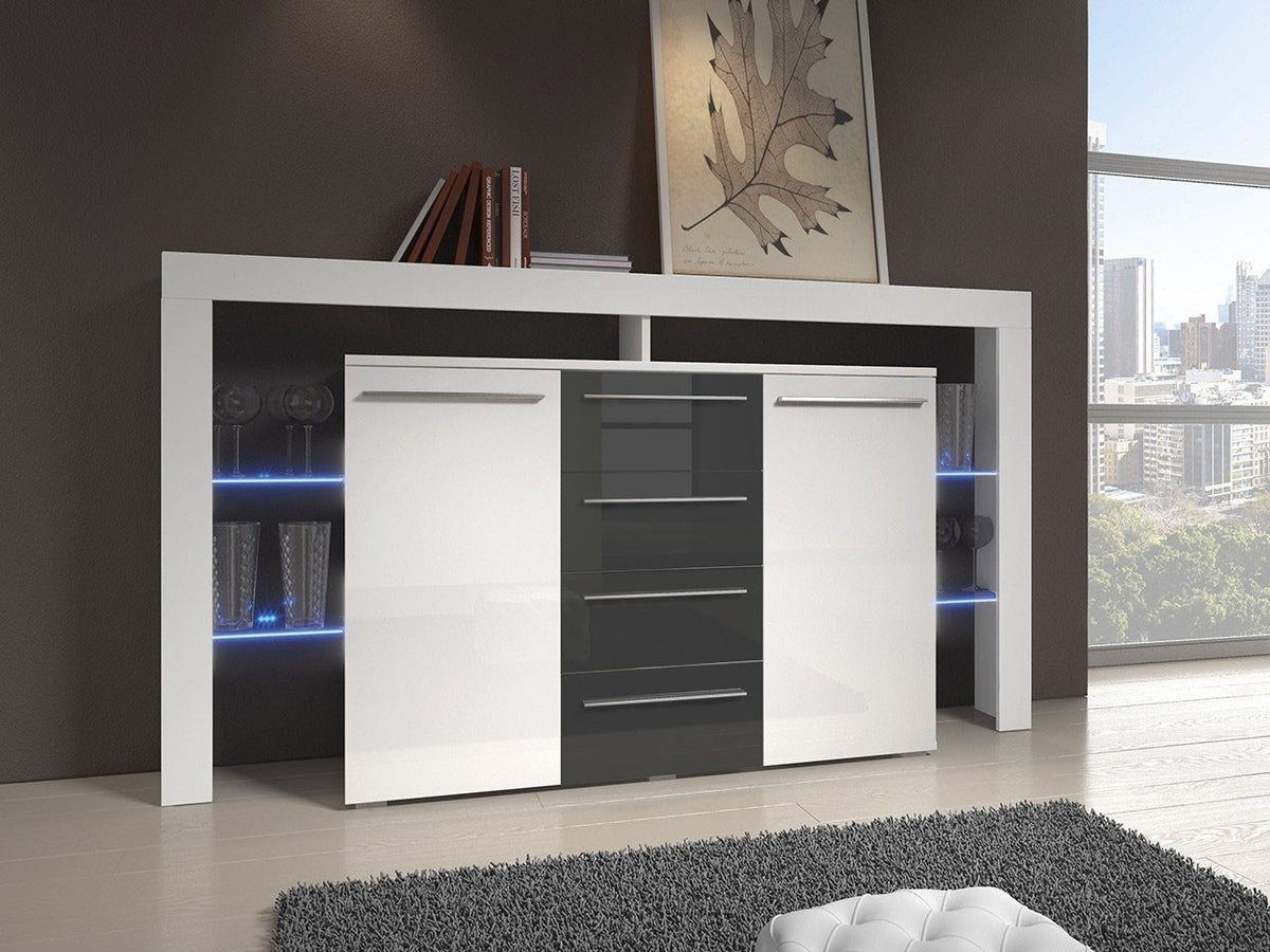 Komód RIVA II Plus (Ravido II Plus), Szín: Fehér + Fényes szürke