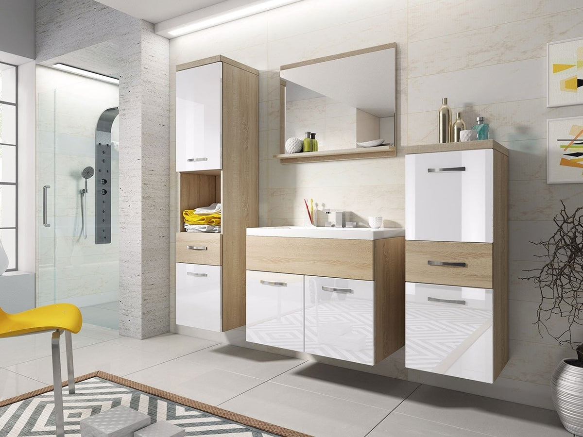 Fürdőszoba garnitúra Alba / bella (Lumia), Szín: Sonoma tölgy + Fényes fehér