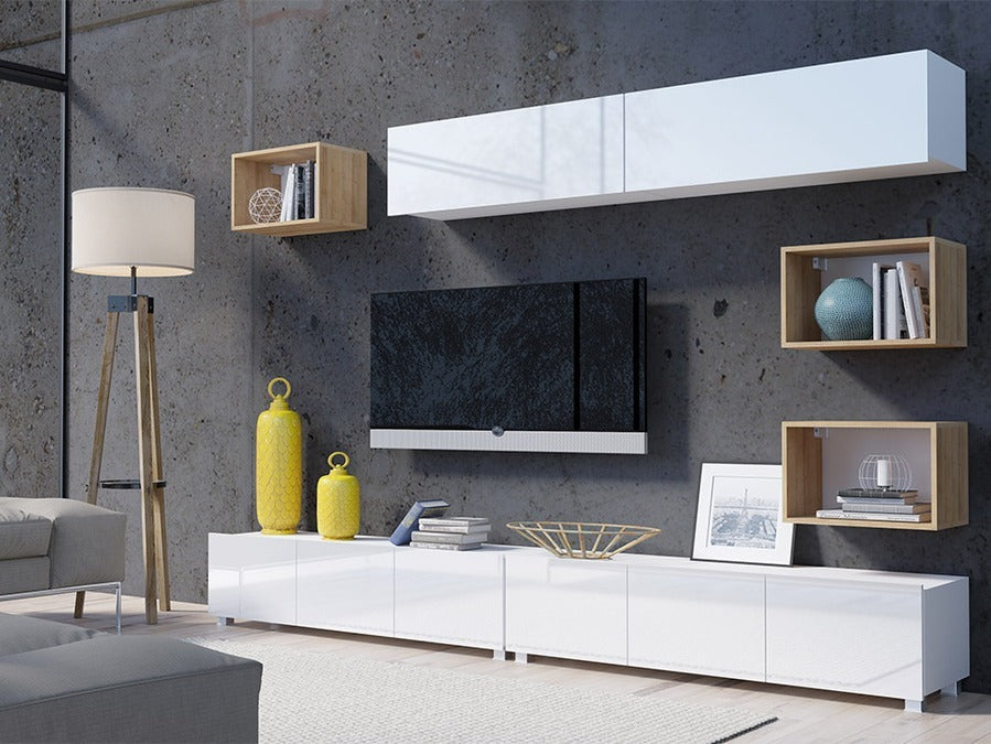 Nappali szett Calabrini (Bralani XXXI), Szín: Fehér + Fényes fehér + arany tölgy