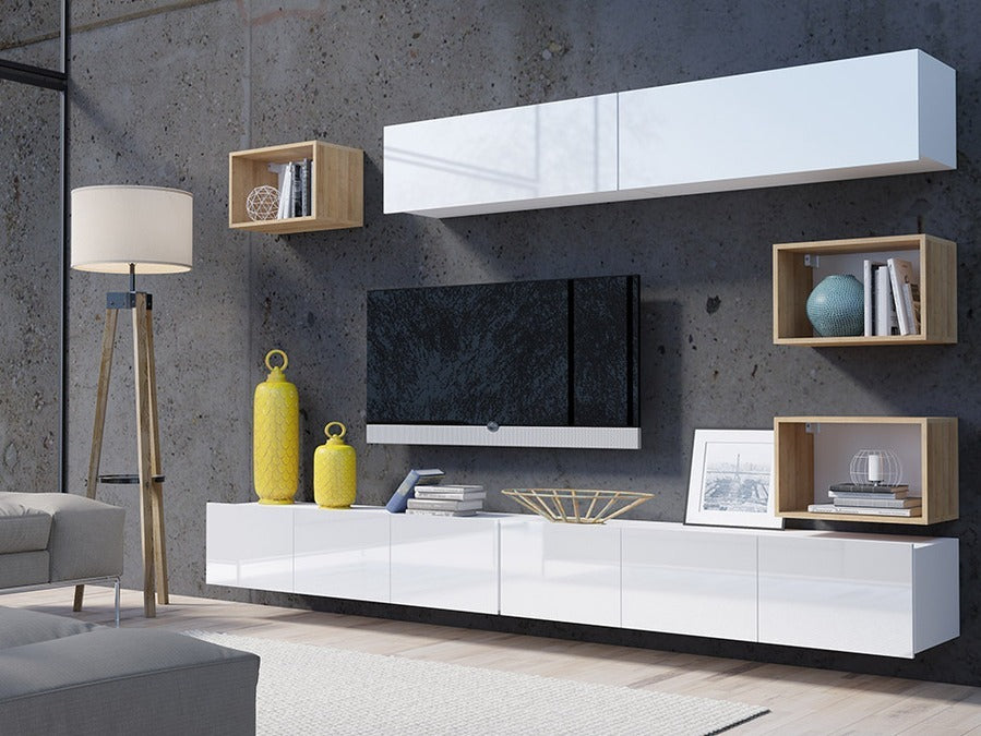 Nappali szett Calabrini (Bralani XXXI), Szín: Fehér + Fényes fehér + arany tölgy