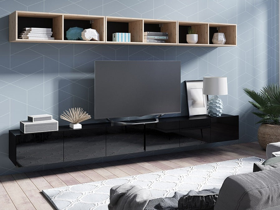 Nappali szett Calabrini (Bralani XXXIII), Szín: Fekete + Fényes fekete + Artisan tölgy