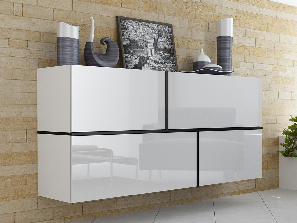 Fali szekrény Goya, Szín: Fehér + Fényes fehér + Fekete