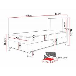 Ono 80X200 Z Pojemnikiem + Topper M kontinentális ágy