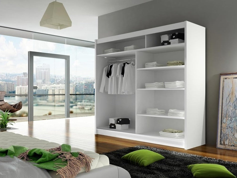 Gardróbszekrény Bega 180 I (London), Szín: Fehér, Led világítás: Nem