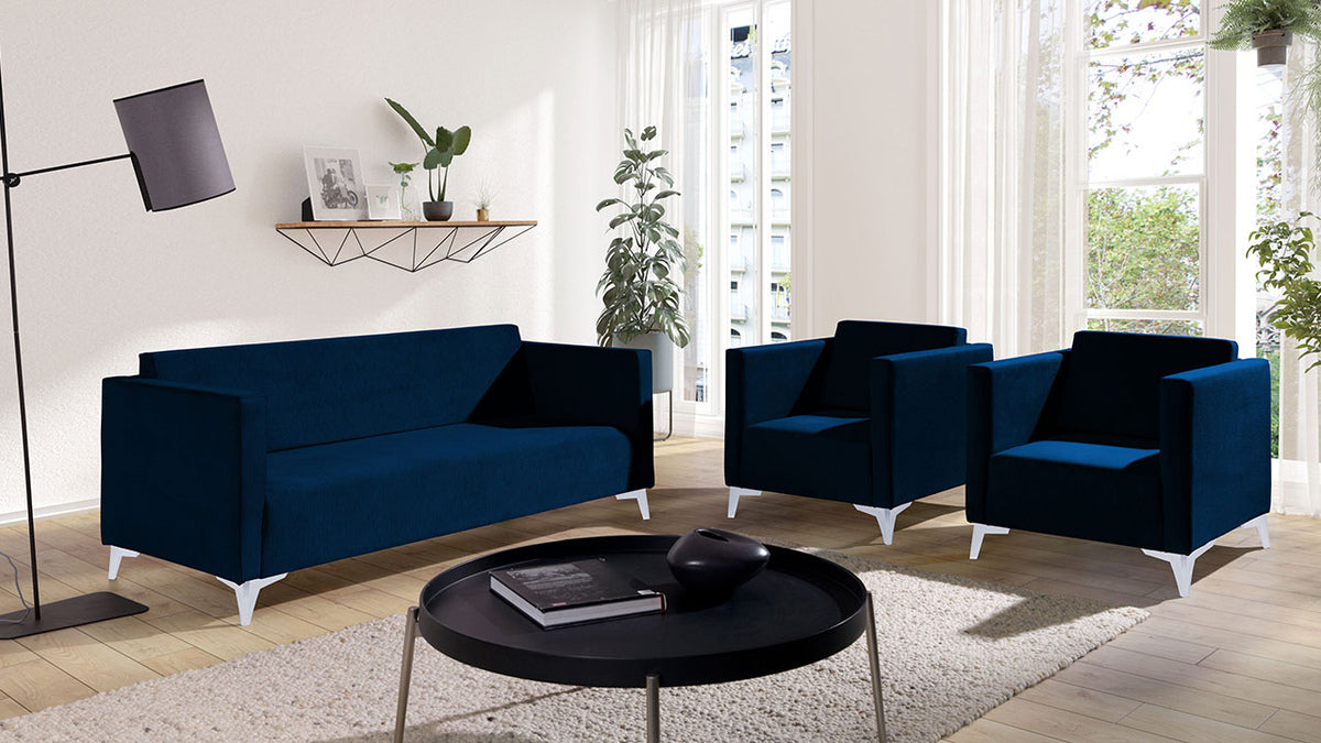 Kanapé SZAFIR 3 (Denim 3), Szín: Solo 263, Lábak színe: Fényes fehér