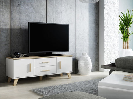 TV-állvány LOTTA II 140 (Sanna 140 2D2S), Szín: Fehér + Sonoma tölgy