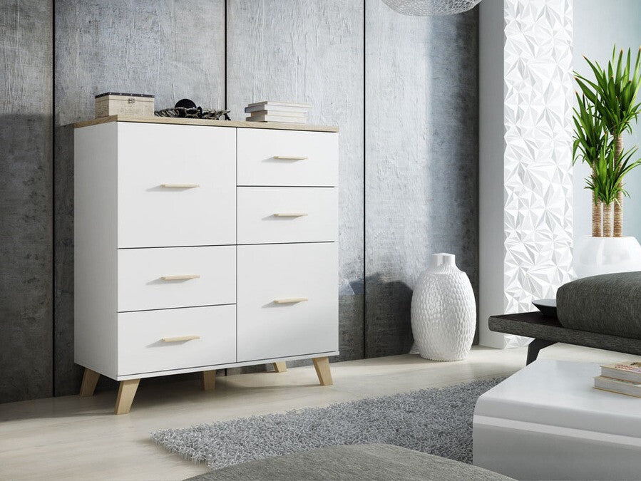 Komód LOTTA 110 2D4S (Sanna 110 2D4S), Szín: Fehér + Sonoma tölgy
