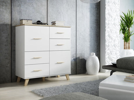 Komód LOTTA 110 2D4S (Sanna 110 2D4S), Szín: Fehér + Sonoma tölgy