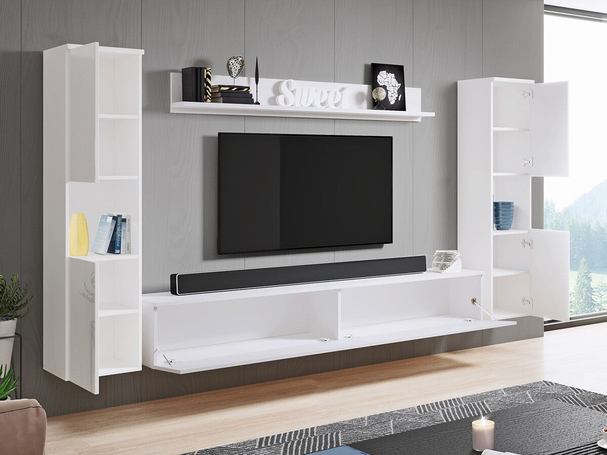 Nappali szett PARIS XL (Bamisio), Szín: Fehér + Fényes fehér, Led világítás: Nem