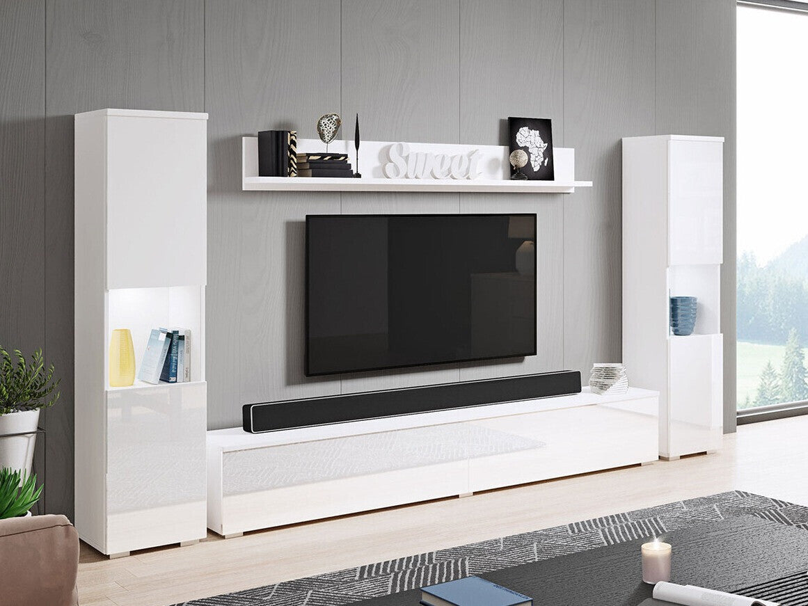 Nappali szett PARIS XL (Bamisio), Szín: Fehér + Fényes fehér, Led világítás: Nem