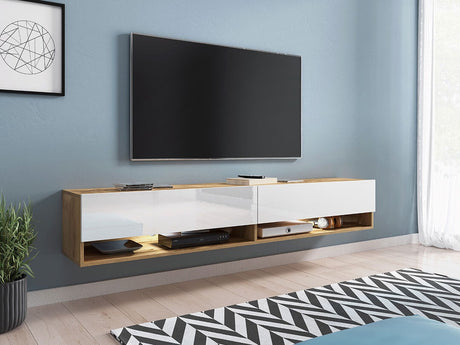 TV-állvány Lowboard A180 (Adenik 180), Led világítás: Nem, Szín: Wotan tölgy + Fényes fehér