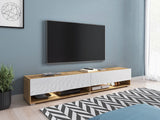 TV-állvány Lowboard A180 (Adenik 180), Led világítás: Nem, Szín: Wotan tölgy + Fényes fehér